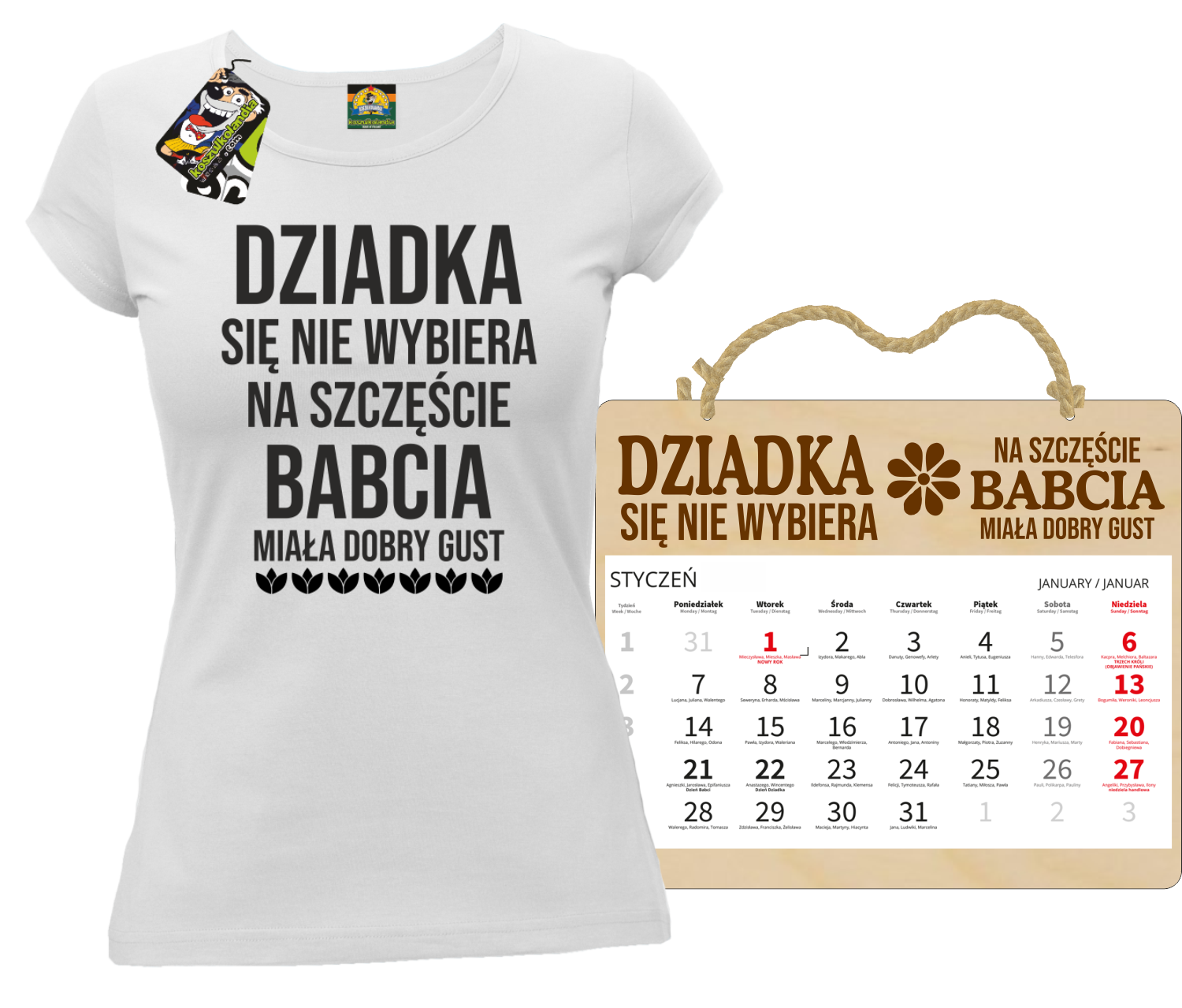 Dziadka się nie wybiera na szczęście babcia miała dobry gust - zestaw koszulka z kalendarzem